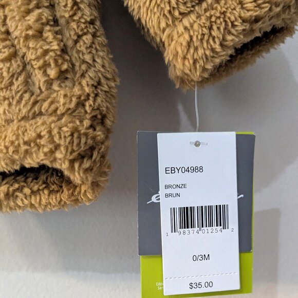 NWT Eddie Bauer Baby Sherpa Fleece Jacket 0–3M Bronze Bear Ear Hood Zip Front - Picture 2 of 3